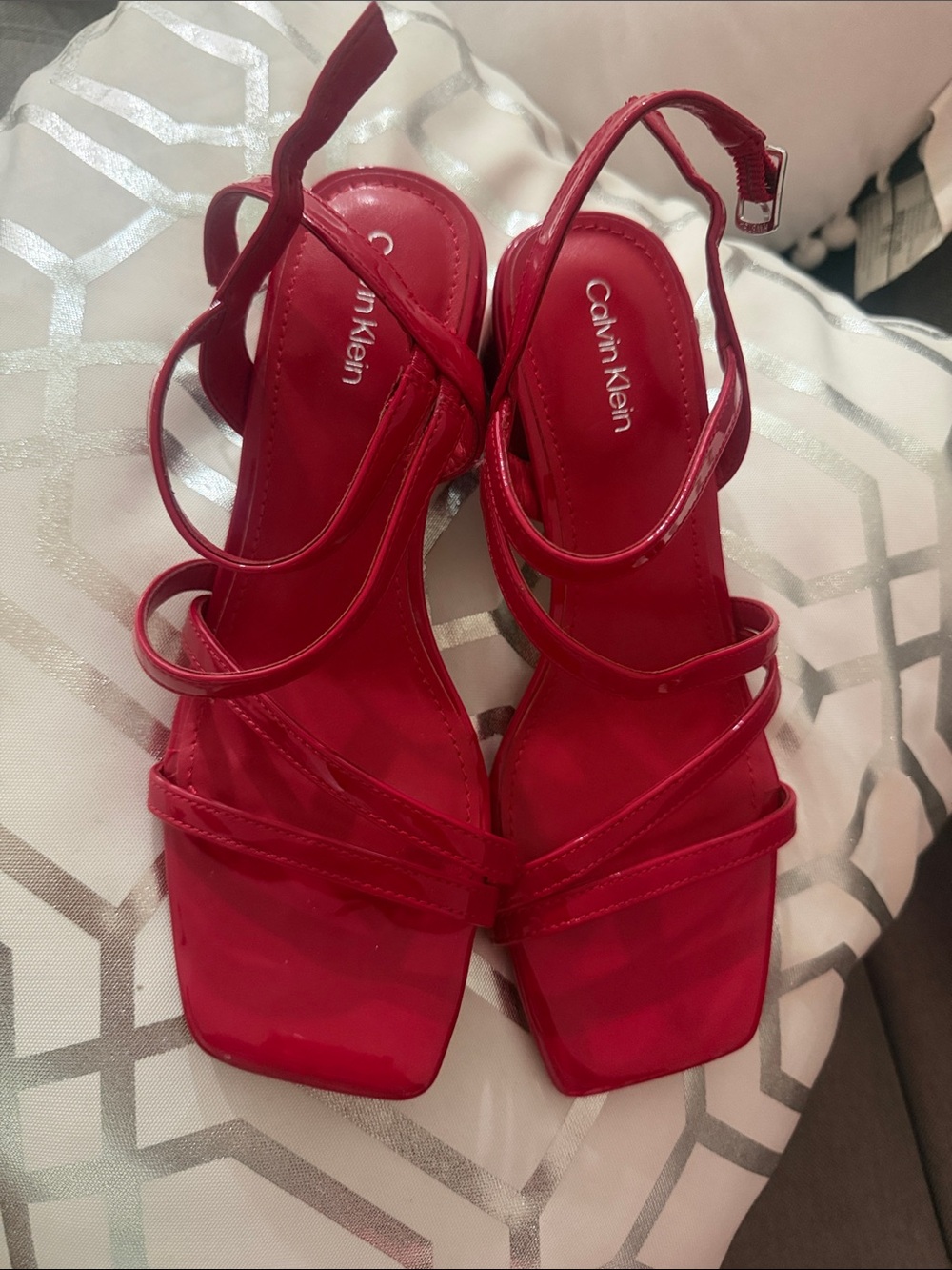 Calvin Klein Bright Red Strappy Slingback Heels